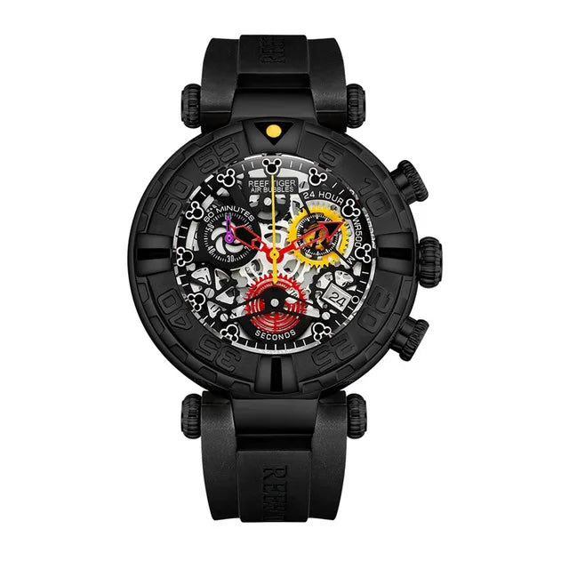 Reef Tiger/rt For Men Watch Chronograph Japan Quartz Male Wristwatch Date Panda 3d Stereo Skeleton Sapphire Crystal Reloj Hombre