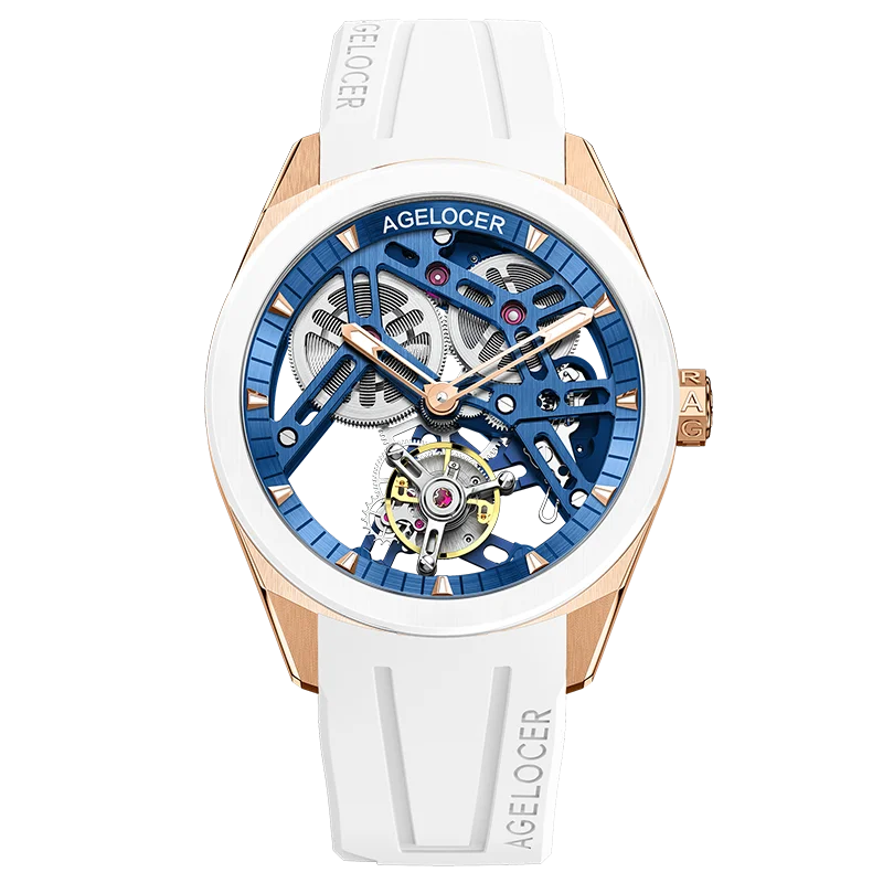 AGELOCER Original Tourbillon Watch Ceramic Bezel Men's Vogue Luxury Skeleton Manual Mechanical Watch Birthday Gift for Men