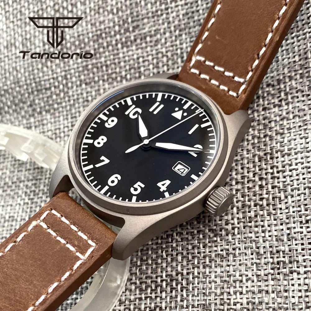 Tandorio Titanium/Stainless Steel 39mm Dive Men's Pilot Automatic Watch NH35/PT5000/Miyota 8215 Movt Date AR Sapphire Lume 20BAR