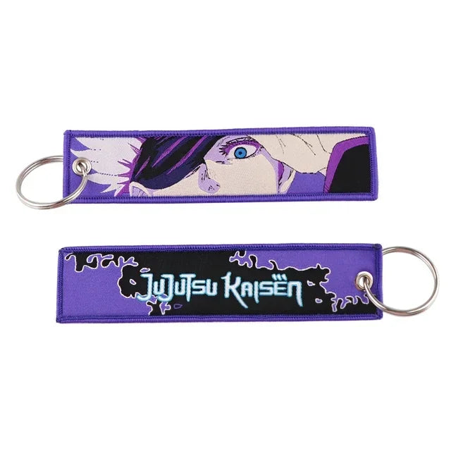 Anime Jujutsu Kaisen Satoru Gojo Geto Suguru Embroidery Key Fobs Japanese Manga Key Tag Keychain Key Ring Backpack Chaveiro