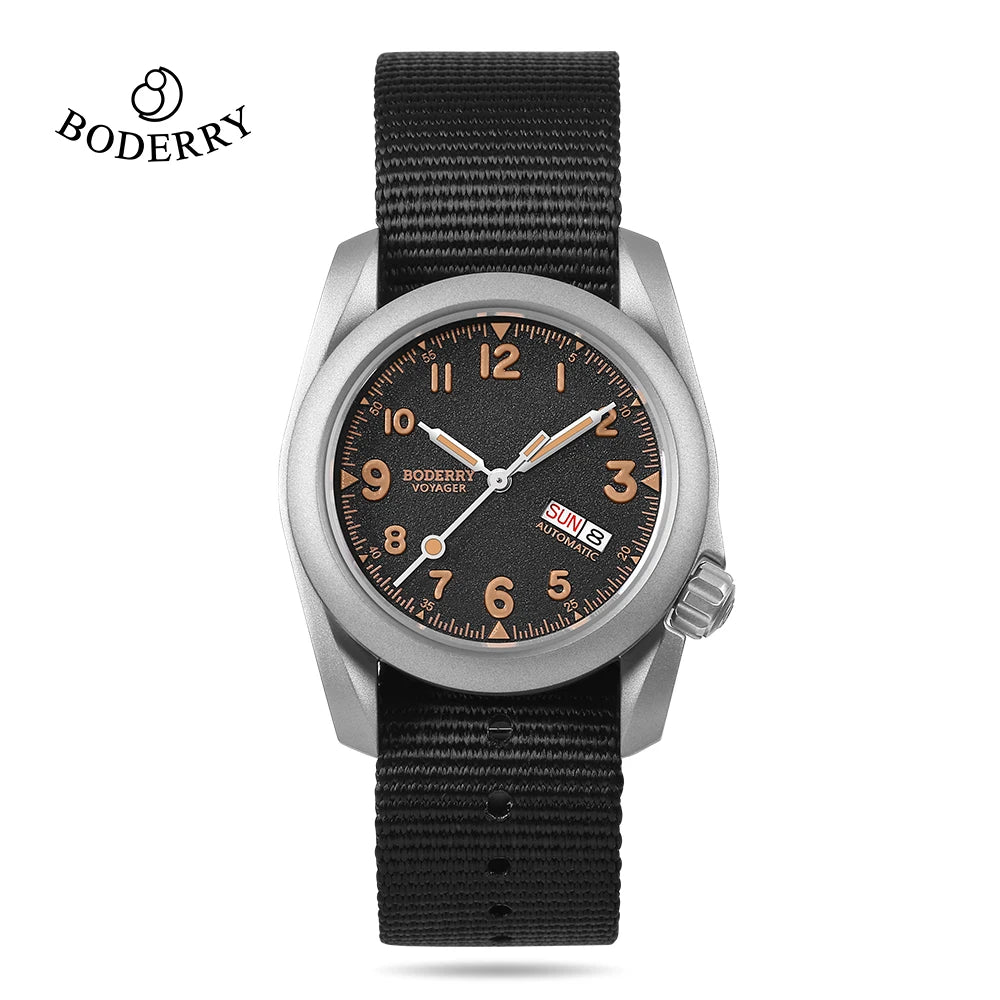 Boderry Voyager Field Watch Titanium Automatic Dive Wristwatch 100M Waterproof Titanium Bracelet For Seiko Movement Watch Men