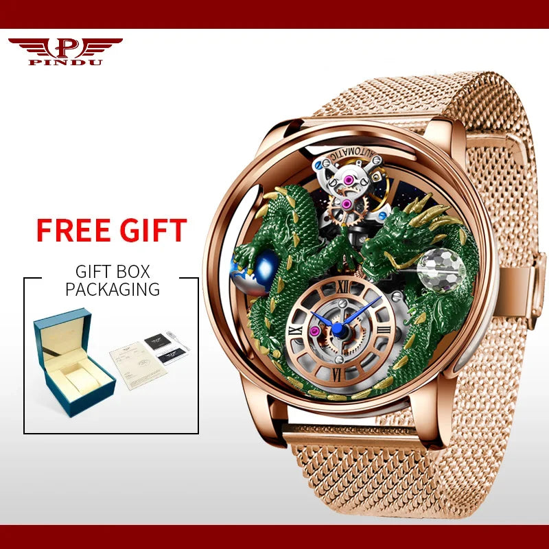 PINDU New Watchmakings House of Dragons Astronomia Art 3D Gold Dragon Astronomia Quartz Watch Men Astronomia Solar Montre Homme