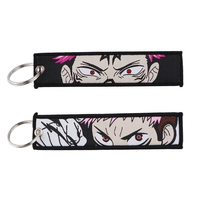 Anime Jujutsu Kaisen Satoru Gojo Geto Suguru Embroidery Key Fobs Japanese Manga Key Tag Keychain Key Ring Backpack Chaveiro