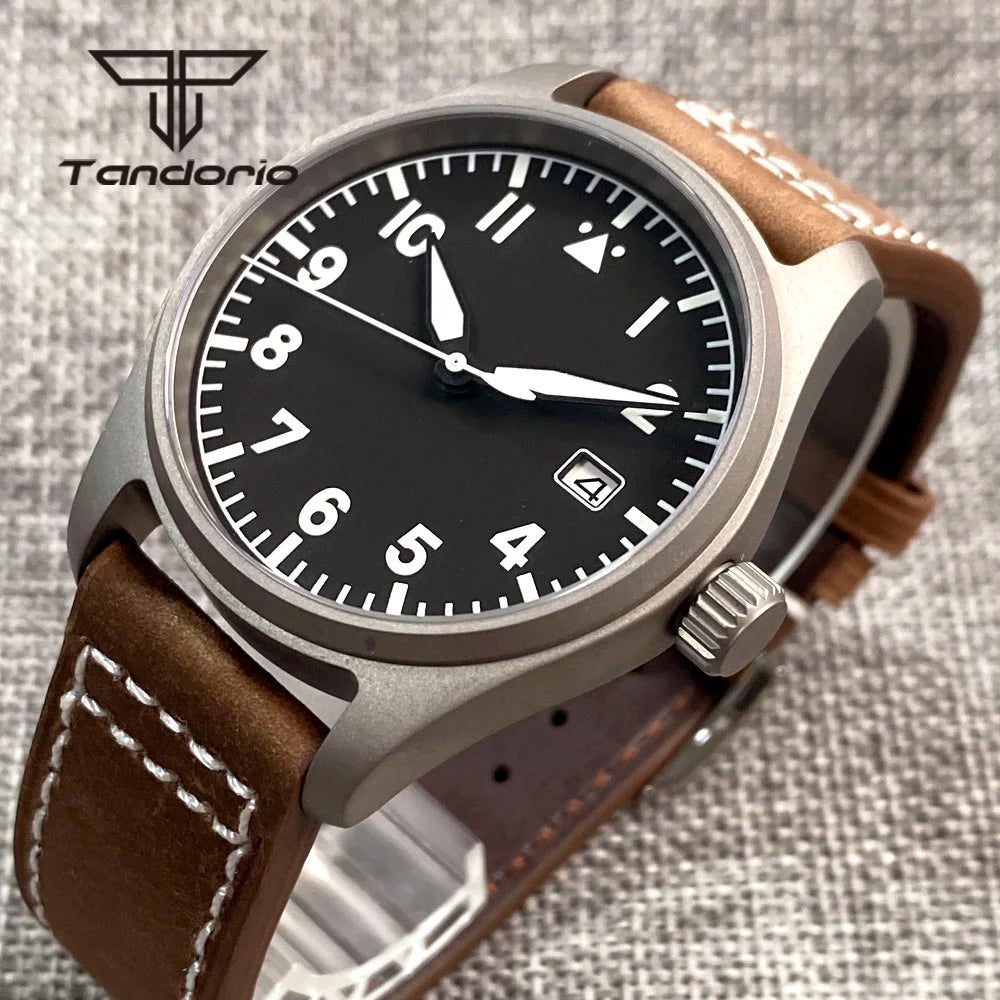 Tandorio Titanium/Stainless Steel 39mm Dive Men's Pilot Automatic Watch NH35/PT5000/Miyota 8215 Movt Date AR Sapphire Lume 20BAR