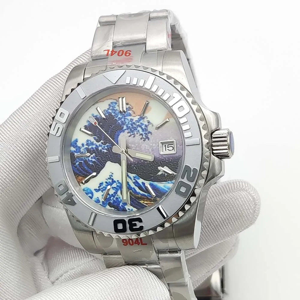 Luxury 40mm Kanagawa Luminous Dial NH35 Movement Men's Watch Automatic Mechanical Movement Sapphire Waterproof Casual Watch