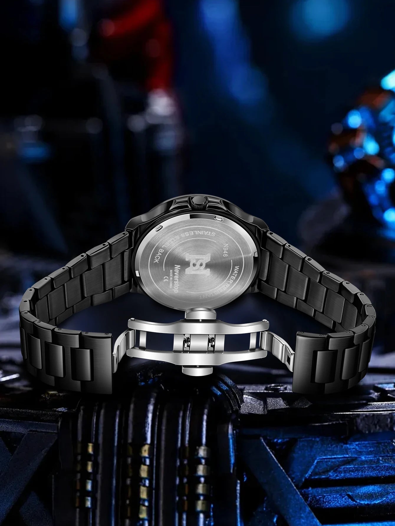 Men's Black Steel Quartz Watch - Stylish Rotating Bezel, Premium Creative Gift Idea