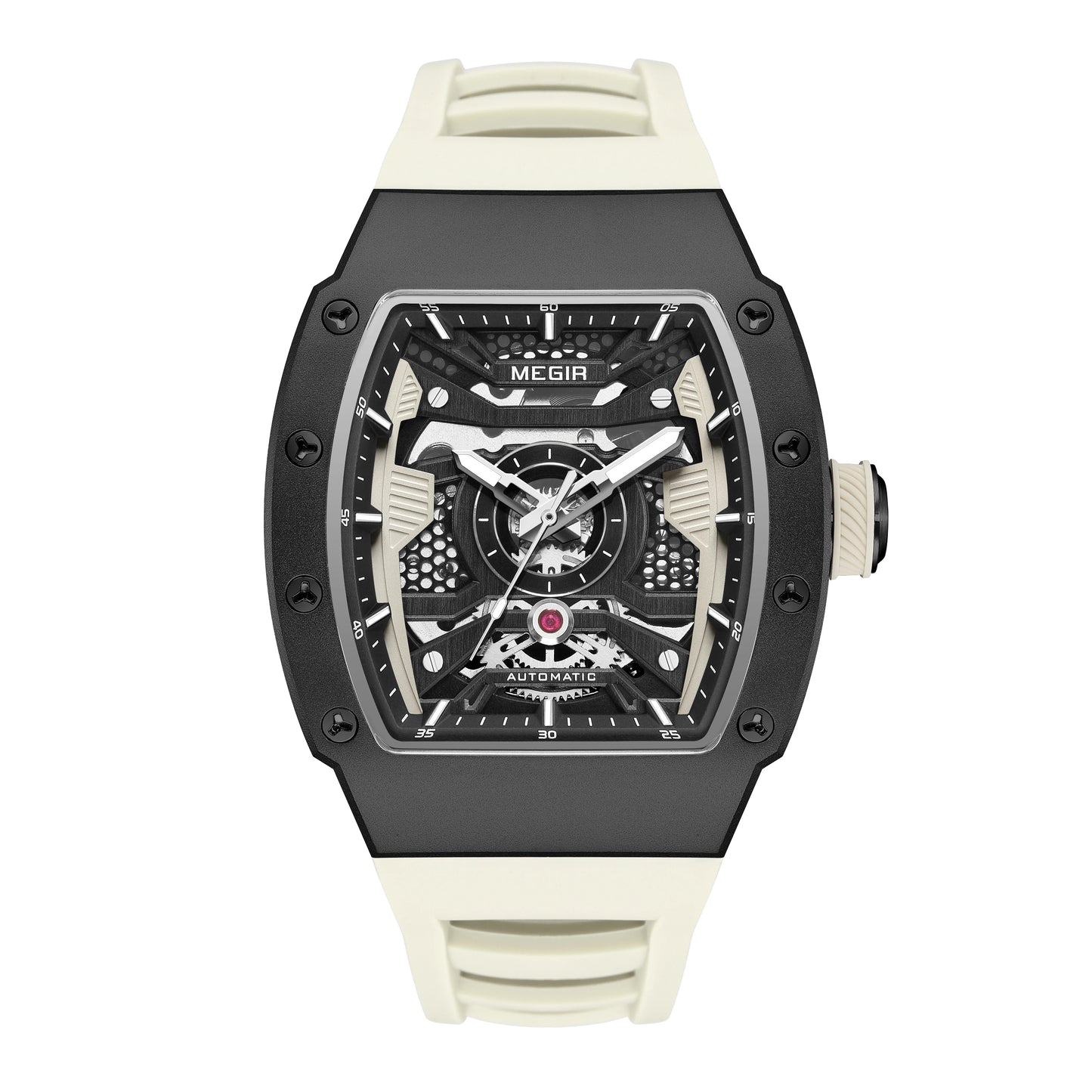 MEGIR Mens Watches Skeleton Mechanical Automatic Wristwatches Luminous Waterproof Large Dial Casual Watch Clock Gift for Men