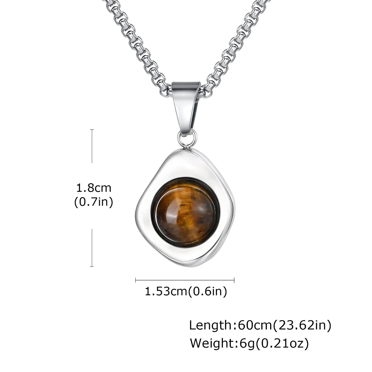 Stainless Steel Irregular Pendant Necklace for Men, Vintage Natural Agate Tiger Eye Stone Necklace, Fashion Punk Jewelry Gift