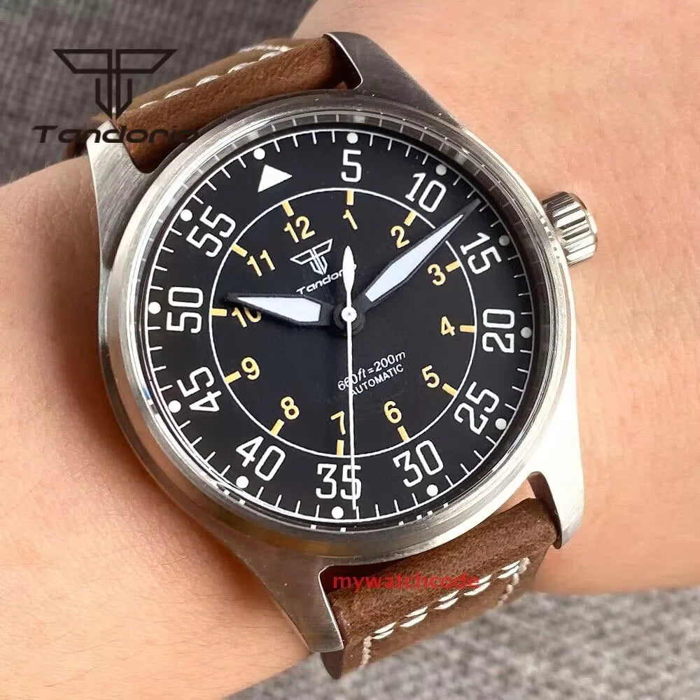 Tandorio Titanium/Stainless Steel 39mm Dive Men's Pilot Automatic Watch NH35/PT5000/Miyota 8215 Movt Date AR Sapphire Lume 20BAR