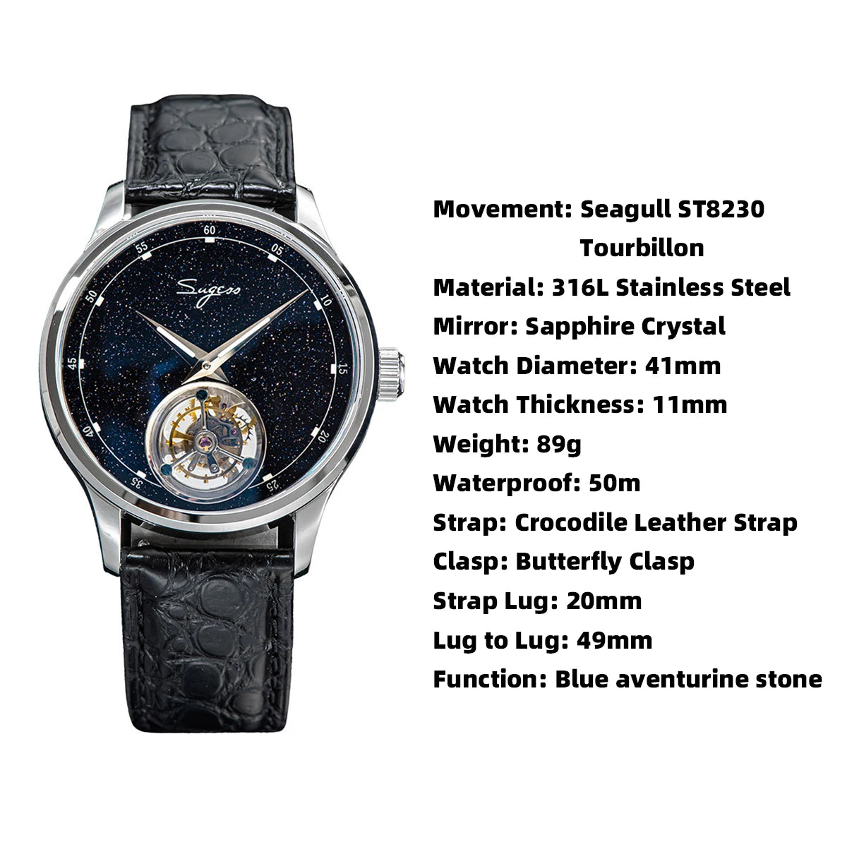Sugess Tourbillon Master Mens Watch 2020 Blue GoldStone Limited Edition Luxury Business Watches Father Gift Tianjin Movement
