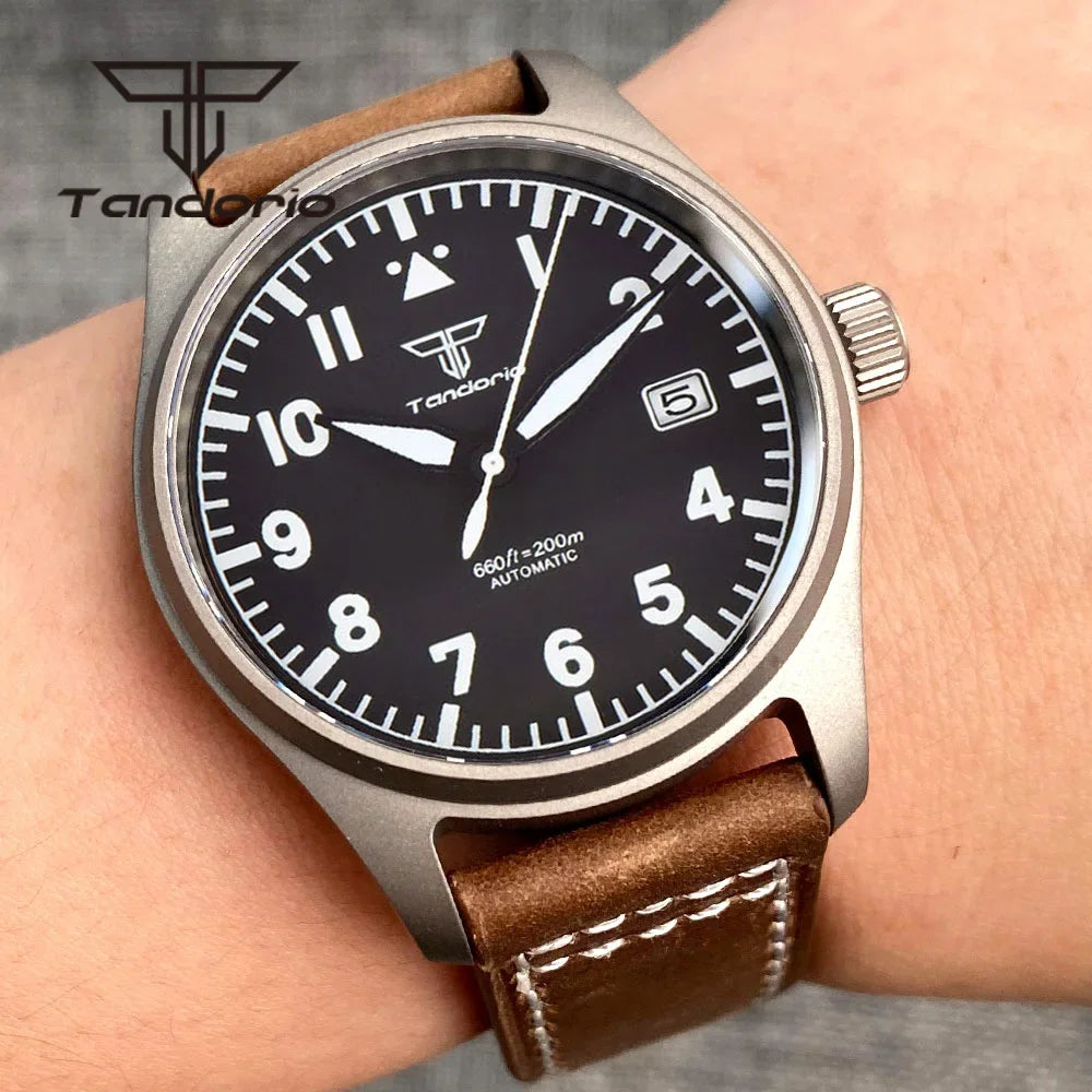 Tandorio Titanium/Stainless Steel 39mm Dive Men's Pilot Automatic Watch NH35/PT5000/Miyota 8215 Movt Date AR Sapphire Lume 20BAR