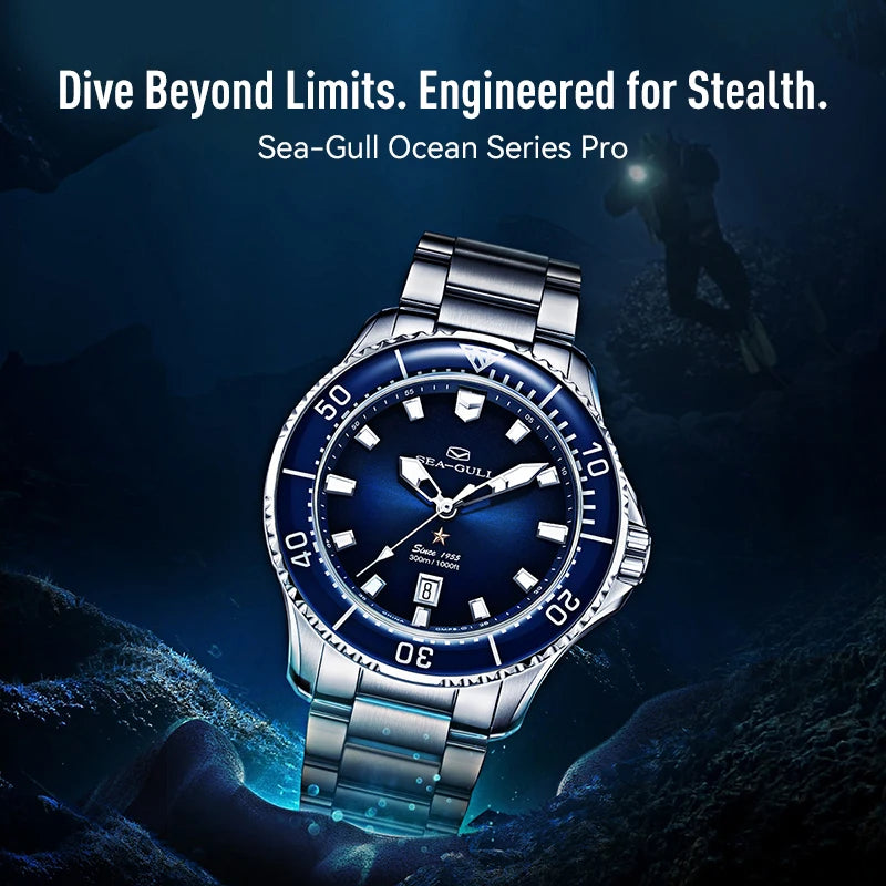 2025 Seagull Automatic Mechanical Watch Men Watch 300M Water Resistance 316L Stainless Steel Sapphire Crystal Ocean Series 1210
