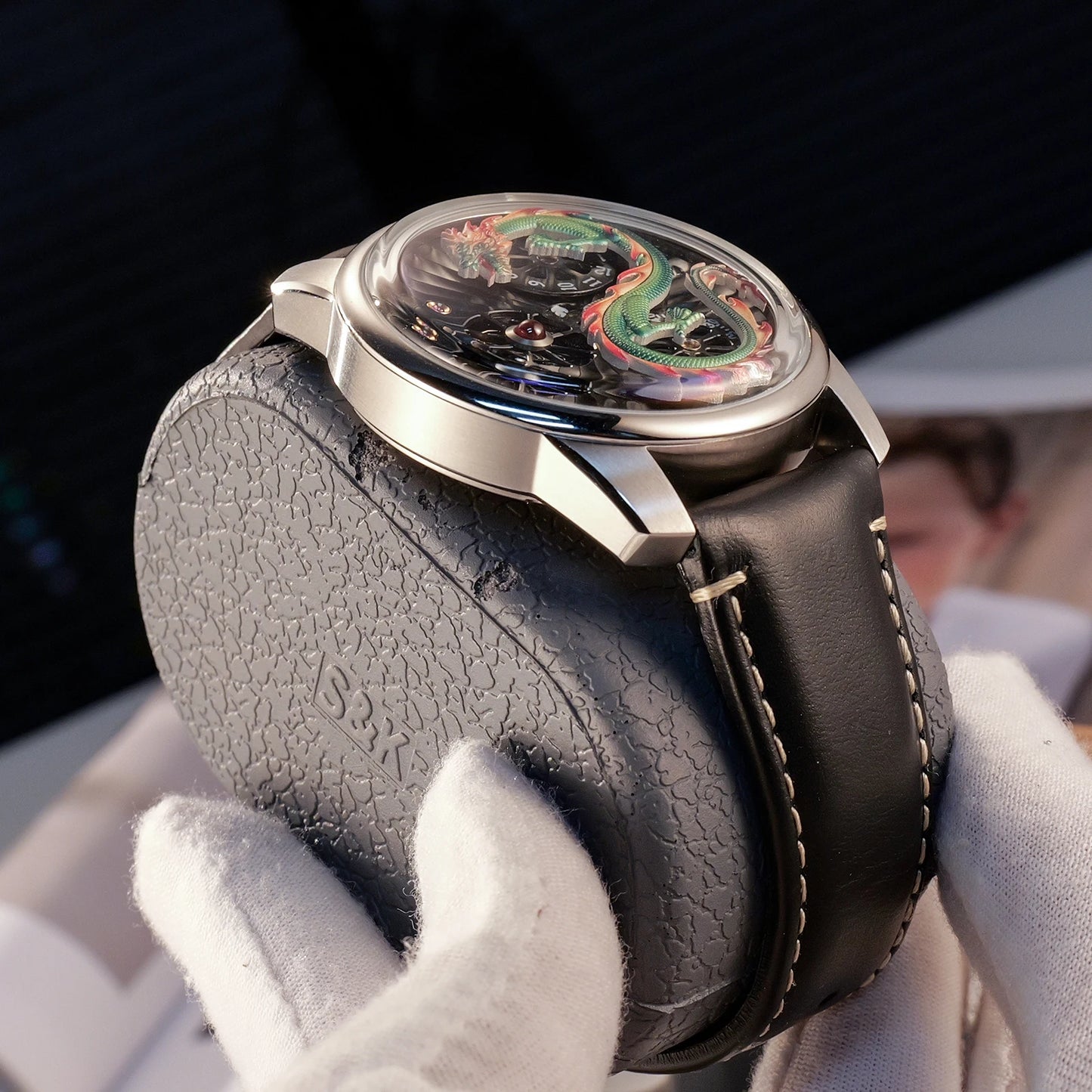 OBLVLO Men's Double Wheels Dial Leather Mechanical Watch Luxury Green Dragon Luminous Waterproof Men's Automatic Watch JM-DRAGON