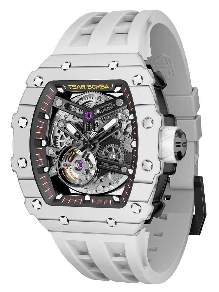 TSAR BOMBA Automatic Watch for Men Carbon Fiber Bezel Skeleton Mechanical Watches Luxury Clock Waterproof Mens WristWatch