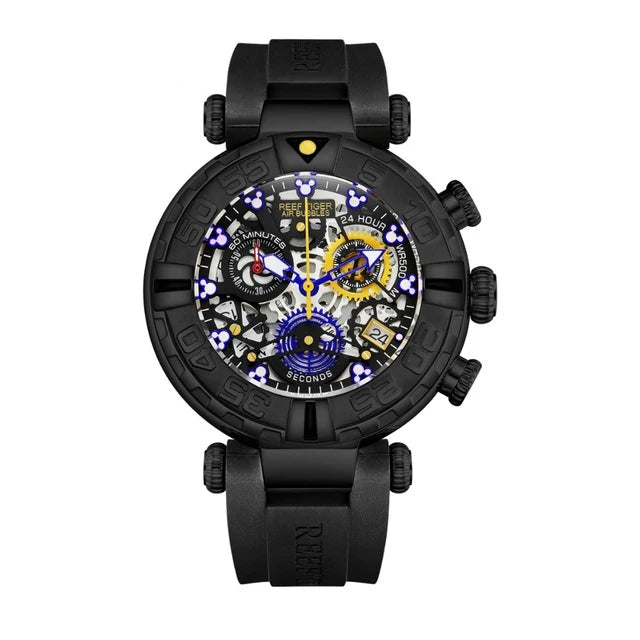 Reef Tiger/rt For Men Watch Chronograph Japan Quartz Male Wristwatch Date Panda 3d Stereo Skeleton Sapphire Crystal Reloj Hombre