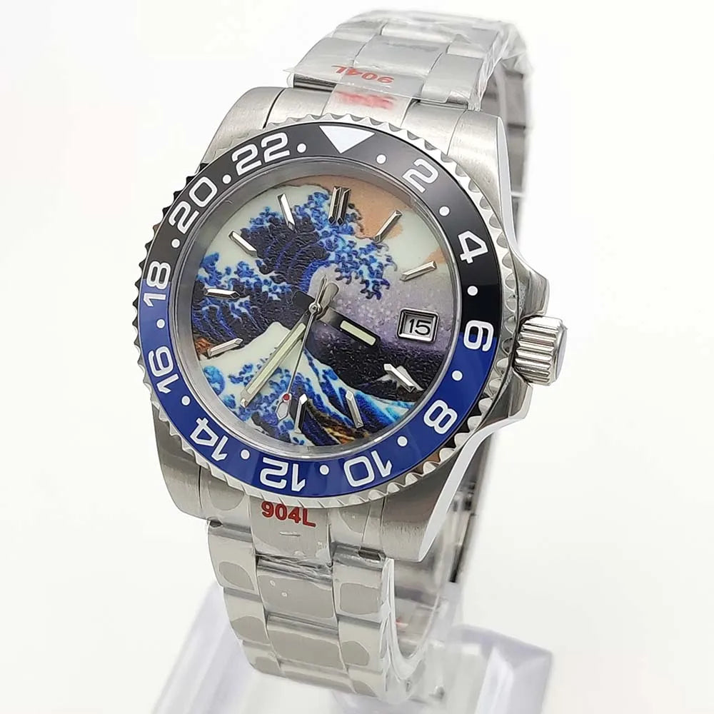 Luxury 40mm Kanagawa Luminous Dial NH35 Movement Men's Watch Automatic Mechanical Movement Sapphire Waterproof Casual Watch