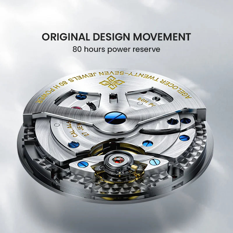 AGELOCER Original Budapest Watch Steel Strap Men's Business Dress Big Calendar Automatic Mechanical Watch Birthday Gift for Men