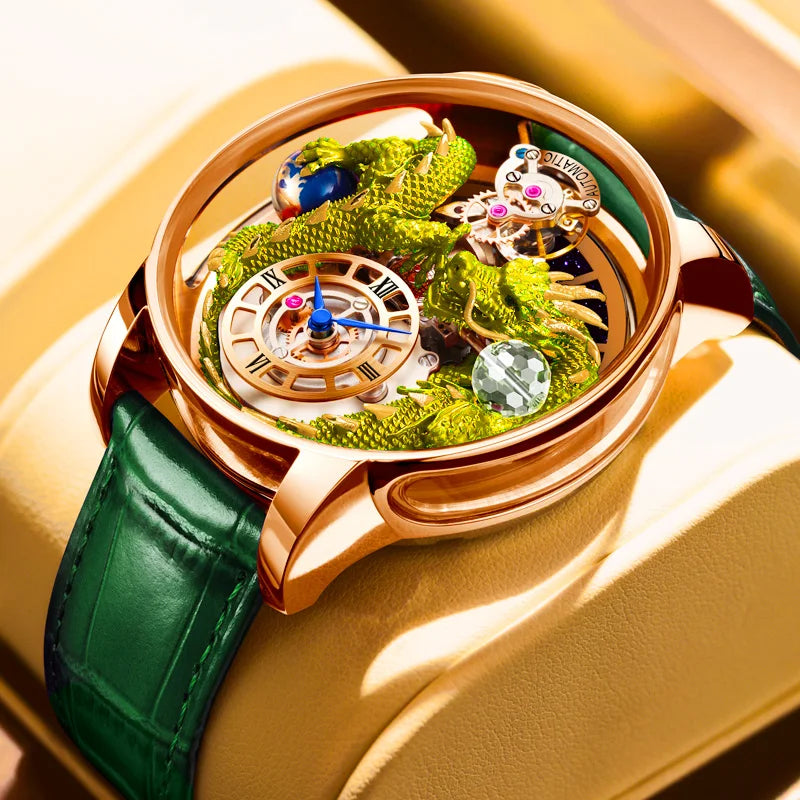 PINDU New Watchmakings House of Dragons Astronomia Art 3D Gold Dragon Astronomia Quartz Watch Men Astronomia Solar Montre Homme