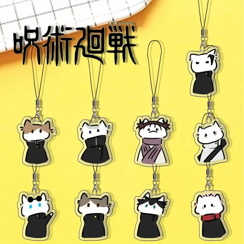 Anime Jujutsu Kaisen Itadori Yuji Satoru Gojo Suku Cartoon Cute Q Cat Keychain Backpack Pendant Mobile Phone Accessories Gifts