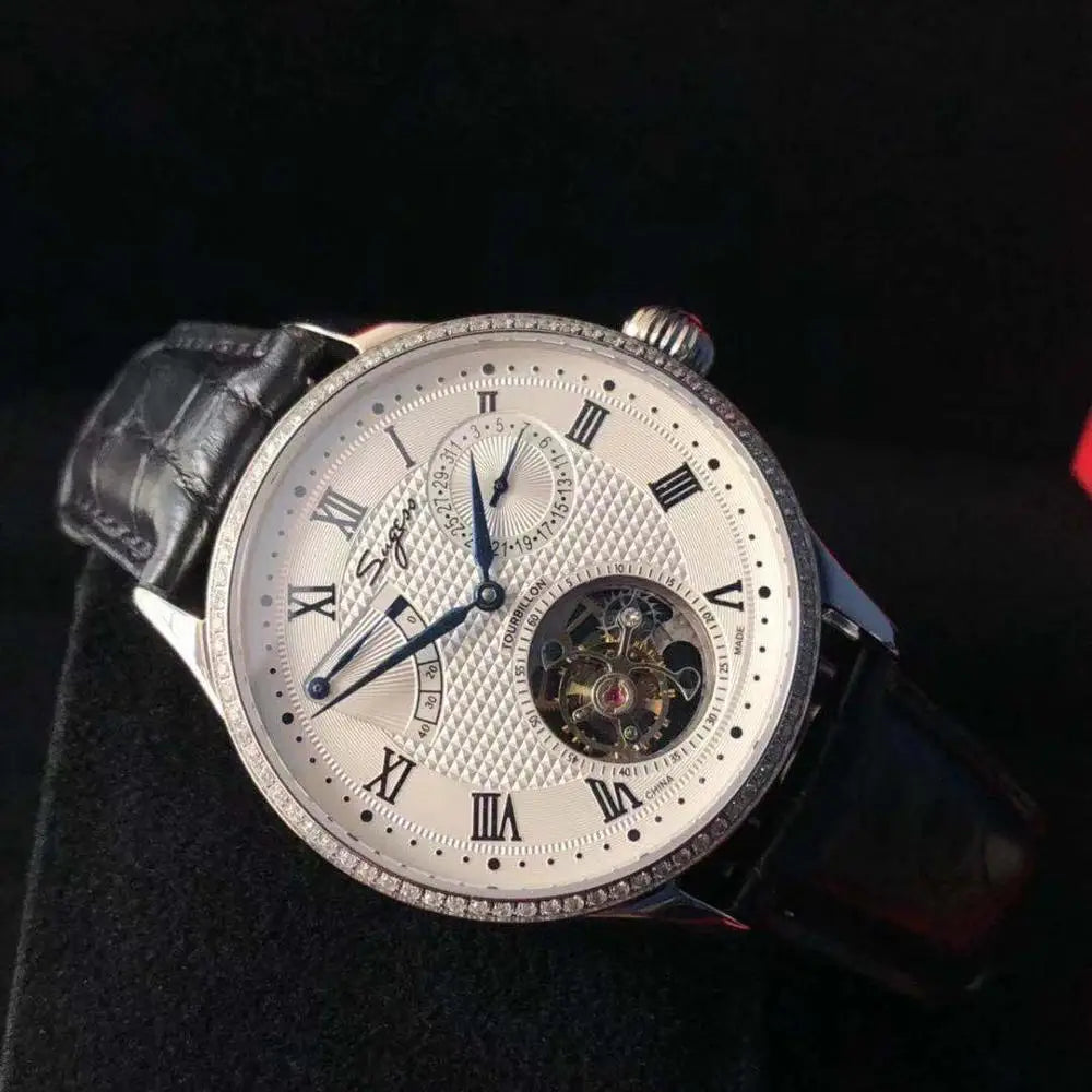 Sugess Real Tourbillon Watch Genuine Original ST8001 Movement Mens Calendar Skeleton Gold Diamond Watches Hand Winding/Auto